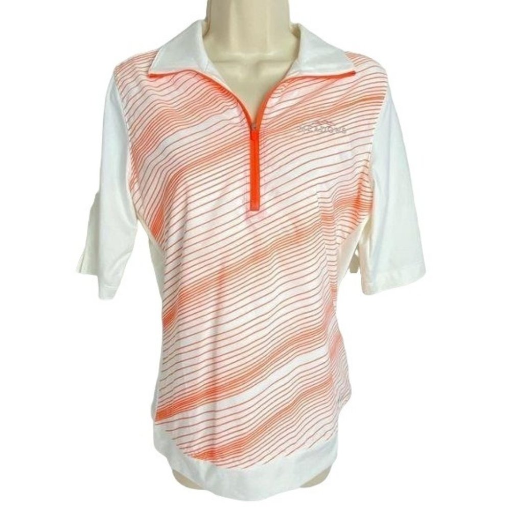 4/$25 Nike Golf Polo Shirt Tour Performance Stripe Half Zip Mock Orange White M